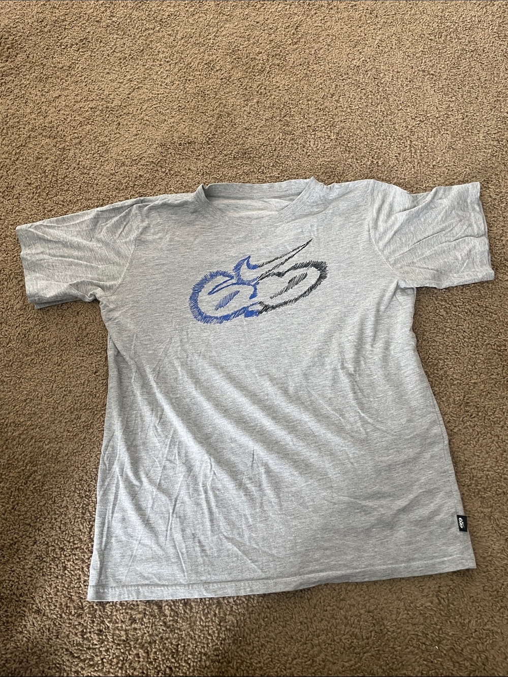 Nike Gray Short Sleeve Tee with Blue & Black Logo